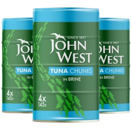 John West Tuna Chunks in Brine Tins - Naturally High in Protein - Great for Recipes - 100% Traceable Fish Cans UK Pack - 12 x 145g