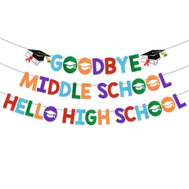 Goodbye Middle Hello High School Banner 8th Grade Graduation Decorations Graduation Banner Class of 2025 for 8th Grad Graduation Party Decorations Glitter