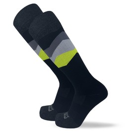 Pure Athlete Eco Friendly Winter Ski Socks - Sustainable Cold Weather Hiking Snowboard Socks (XL, 2 Pairs - Black/Grey/Neon Green)
