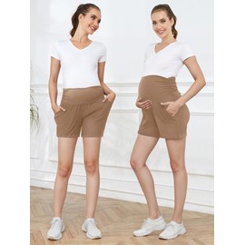 PARNIXS Summer Fashion hot Pants for Maternity Short with Pocket, Comfortable and Breathable Jogging Short, Baseball Sweatpant. M Brown