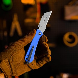 NUKNIVES U23 Kumpanter Folding Utility Knife - Versatile EDC Knife with Quick-Release Blade, Compact Foldable Pocket Utility Knives - G10 Blue