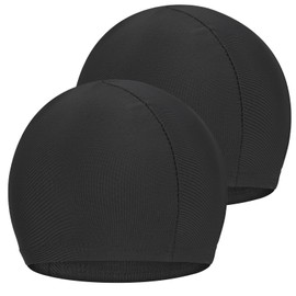 Halinuia 2 Pieces Swimming Caps, Elastic Swimming Cap for Kids and Adults, Made of Soft Polyester Fabric (Black)