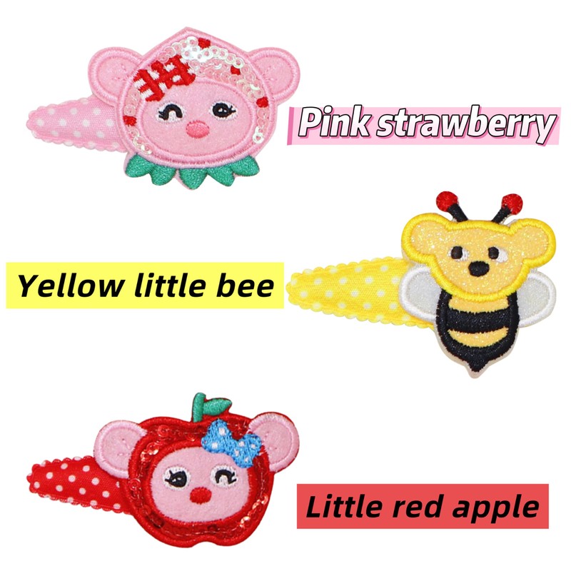 6 Pcs Girls Snap Hair Clips, Embroidered Barrettes with Fruit