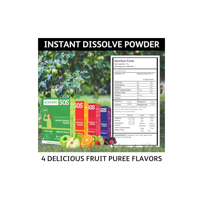 Glucosa SOS Sobres Glucose Powder Packets, Berry Flavor, 6 Count