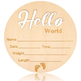 Wooden Baby Announcement Sign Hello World Newborn Name Plaque Photo Prop for Boys Girls Hospital Nursery Baby Shower