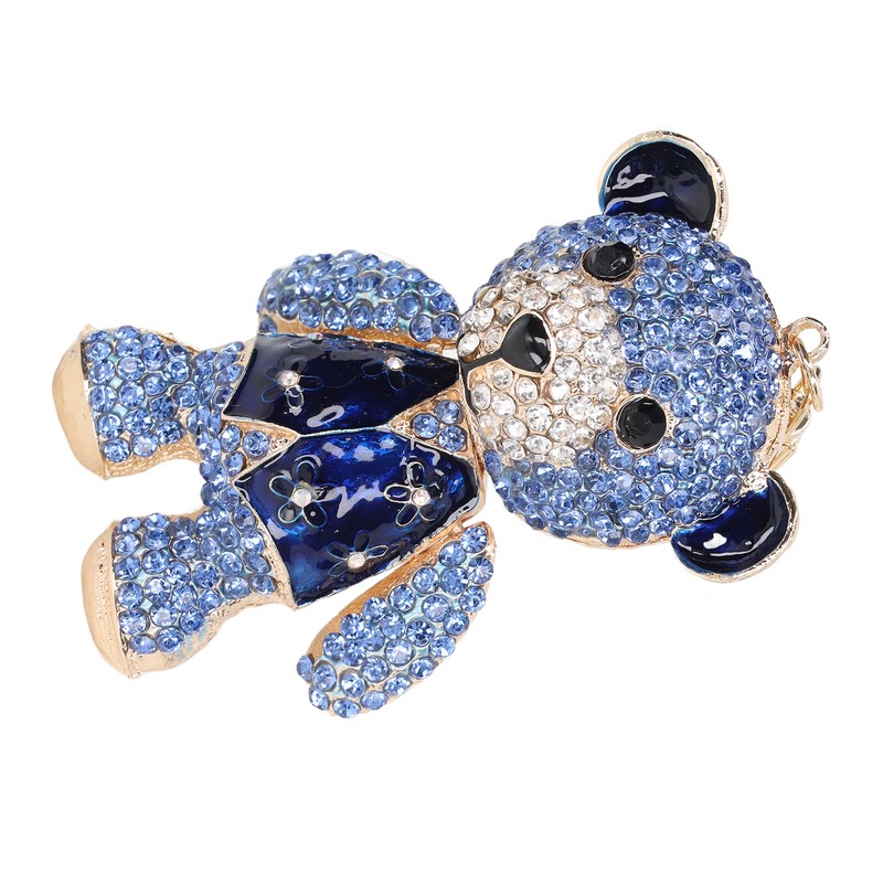 Bear Keychain Electroplate Long Bright Rhinestones Bear Keychain with Hook
