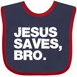 inktastic Jesus Saves Bro Christian Baby Bib Navy and Red 15251