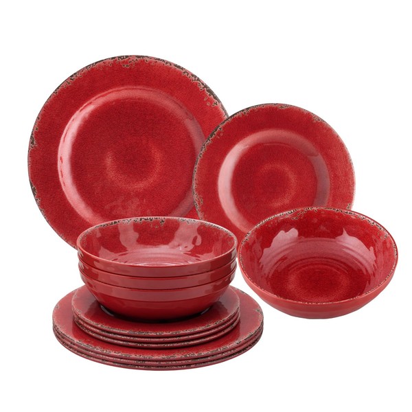 Gourmet Art 12-Piece Crackle Heavyweight and Durable Melamine Dinnerware Set,