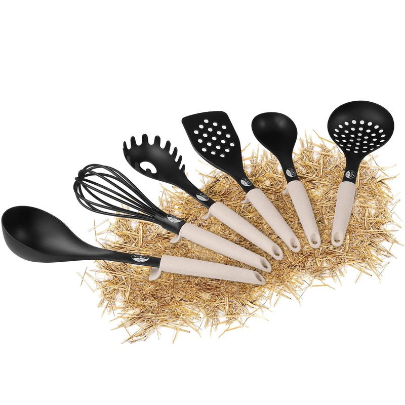 Natural Line 6-Piece Kitchen Utensil Set, Straw, Plastic Handles with