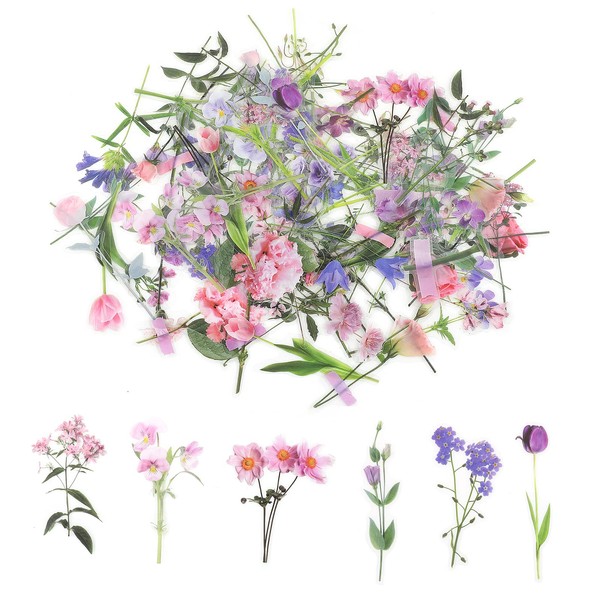 Lusofie 80 Pieces Retro Flower Stickers Set, PET Transparent Flower