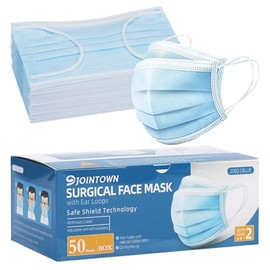 Jointown Disposable Face Masks, ASTM Level 2 Surgical Mask with 3 Ply Protection & Elastic Earloop, 50 Pack Blue