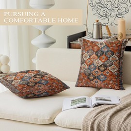 ECZOIL Set of 2 Boho Cushion Covers, 50 x 50 cm, Bohemian Flowers, Decorative Cushion Cover, Flax, 20 x 20 Inches, Double-Sided Print, Decorative Cushion Cover for Living Room, Sofa, Bedroom, Flowers,