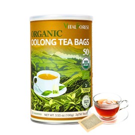 USDA Organic Oolong Tea Bags, 50 Count, Unbleached, ECO-Conscious Chinese Oolong Tea, VitalForest High Mountain Tea Tie Guan Yin, Non-GMO, Container Pack for Gift Set
