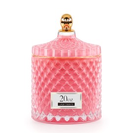 ALAMHI Candy Cookie Jar Candy Dish with Lid, Apothecary Jars with Lids for Bathroom Pink Decor Aesthetic Room Decor， Glass Decorative jar for Storage Cotton Swab or Cotton Rounds (20oz)