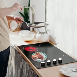 Cow with Wreath Stove Burner Covers, Colorful Flowers and Wood grain Background Gas Stove Burner Covers Set of 4, 8 and 10 In Stove Top Covers for Electric Stove Metal Stove Cover, Funny Kitchen Decor