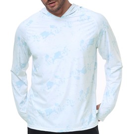 Inno Men's Sun Protection Hoodie UPF 50+ Rash Guard Shirt Long Sleeves Quick Dry Outdoor UV SPF Fishing Hiking T-Shirts,Blue White,L