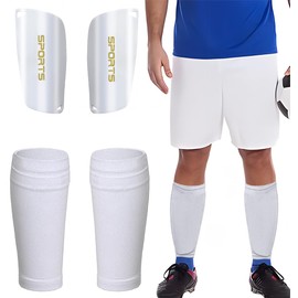Football Shin Guards Shin Pads with 2 pairs Elastic Shin Guards Sock Sleeves for Football Games Beginner Elite Athlete Running Jogging Fitness (White-L)