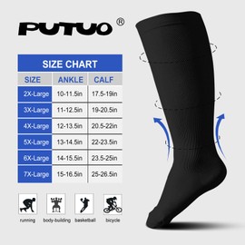 PUTUO Plus Size Compression Sock For Men: Women Graduated Compression Stockings for Support Flight Travel Running Pregnancy Sports Edema Nurses Seniors Athletic Socks 20-30 mmHg Black XXL 1Pairs