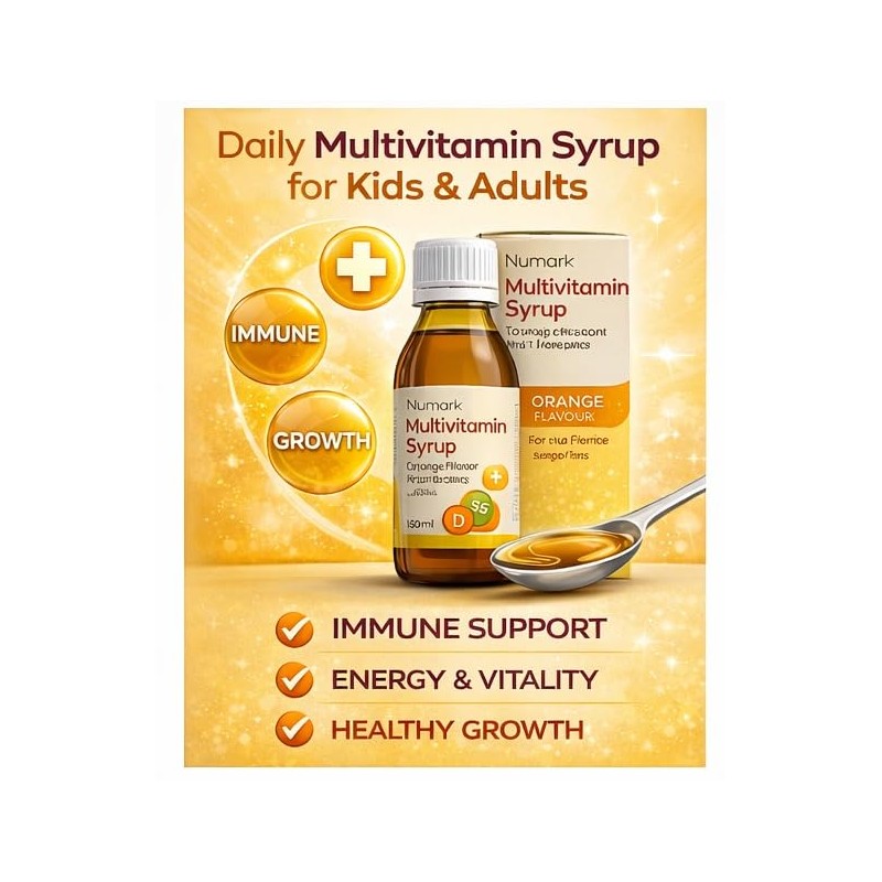 Multivitamin Syrup 150ml Sugar Free Orange Flavour Daily Vitamin Supplement