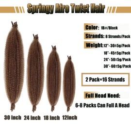 KYNLEY 2 Packs Dark Brown Springy Afro Twist Hair 12 Inch 30# Afro Spring Twist Hair Kinky Marley Twist Braiding Hair Wrapping Hair for Soft Locs (30# Marley Hair)
