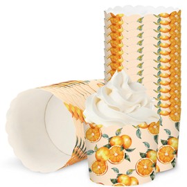 JarThenaAMCS 100Pcs Orange Baking Cups Watercolor Orange Cupcake Wrappers Paper Scalloped Edge Cupcake Muffin Cases for Birthday Baby Shower Dessert Decoration