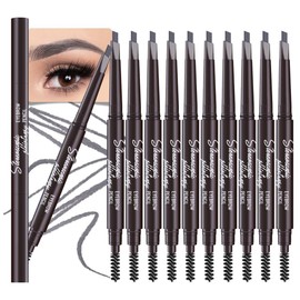 12 Pcs Ultimate Eyebrow Retractable Definer Pencils,Dual-Sided Natural Soft Textured Eyebrow Pencil, for Daily Look Eyebrow Makeup,Brow Brush,Fine Tip (12Pcs-Grey-Retractable Triangle)