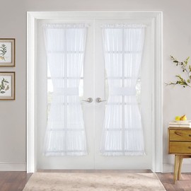 PONY DANCE Side Door Window Curtains for Front Door, French Door Curtain for Small Window Sidelight, White Voile Sheer Rod Pocket Kitchen Door Curtains with Tieback, 1 Panel, White, 60W X 72L