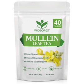 Mullein Tea Bags - Natural Mullein Leaf Tea for Lungs Cleanse and Respiratory Support, Caffeine Free - 40 Tea Bags