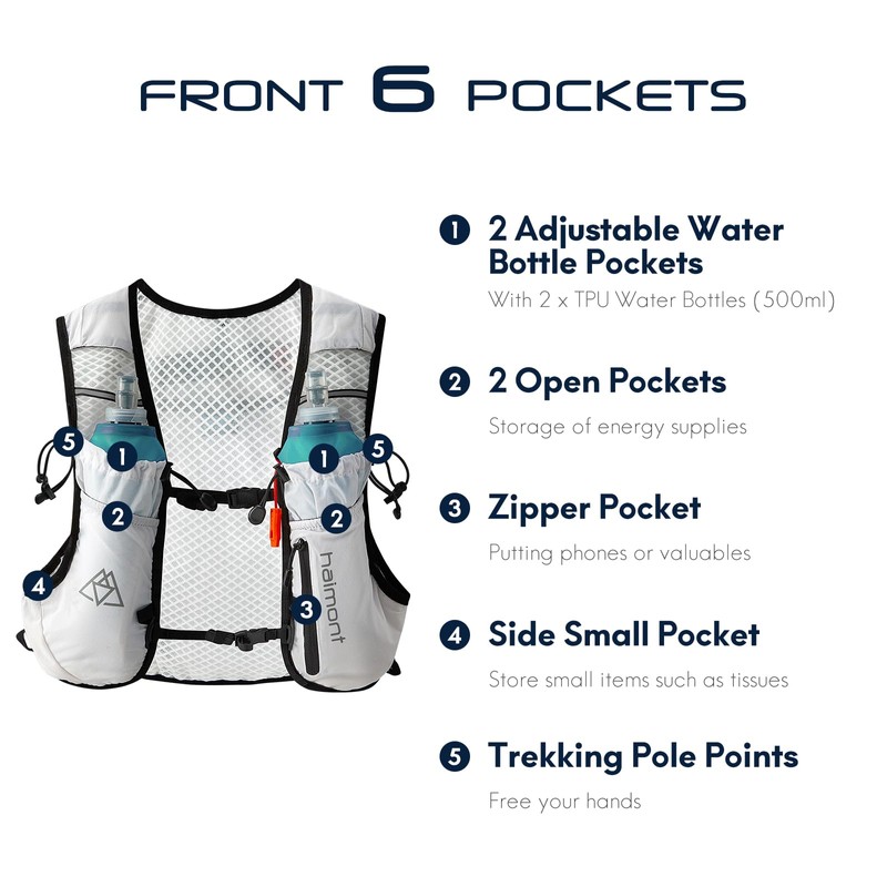 Haimont Hydration Running Vest Backpack Pack with 2 Water Bottles,