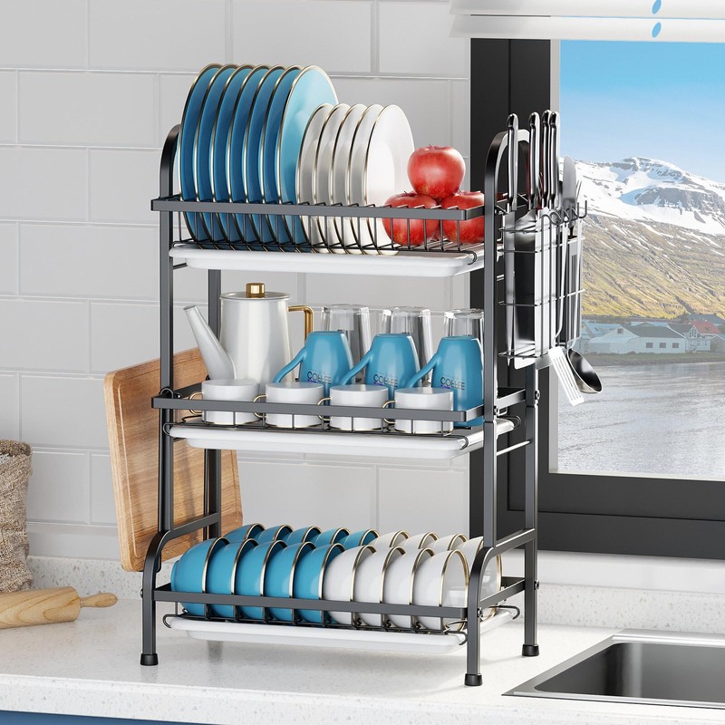 KUK 3 Tier Dish Drying Rack, Large Stainless Steel Over