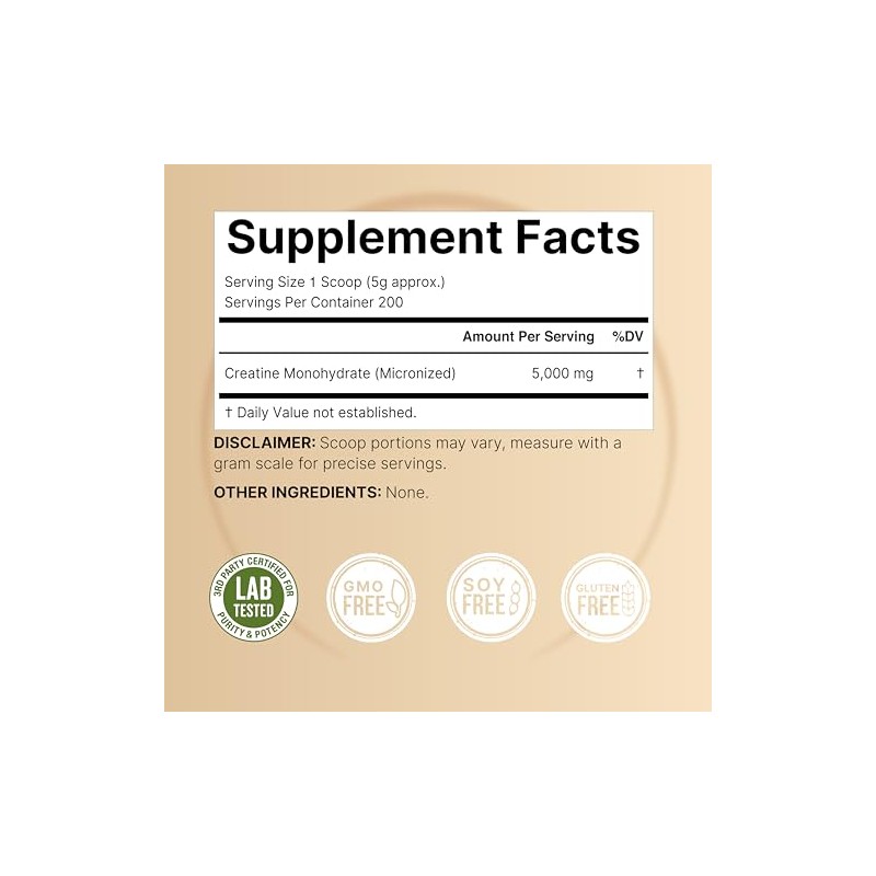 NatureBell Creatine Monohydrate Powder 1,000g, 5,000mg Per Serving, 200 Servings