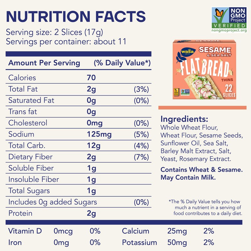 Wasa Sesame & Sea Salt Flatbread Thins, 6.7 oz (Pack