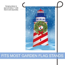 Texupday Christmas Wreath Lighthouse With Snowflakes Decoration Winter Garden Flag Outdoor Yard Flag 12" x 18"
