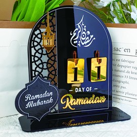 Ramadan Advent Calendar Eid Mubarak Countdown Calendars Tracker Date for Kids Gift DIY 2025 Arabic Muslim Islamic Holiday Table Home Decorations Count Down Calendar (Acrylic Black)