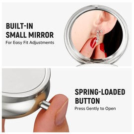 Aphlos Mini Travel Jewelry Box with Built-In Mirror, Ultra-Portable Jewelry Holder for Rings, Necklaces, Earrings, Pills, Tea Bags, Small Accessories, Press-to-Open Multifunctional Storage (Silver)