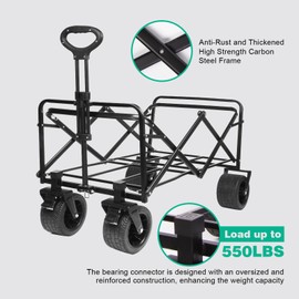 MMQ Heavy-Duty Folding Wagon with 550lbs Weight Capacity, Collapsible Wagon with Big Wheels - Robust Construction, Spacious Interior, Adjustable Rolling Carts, Outdoor Folding Camping Wagons, Portable