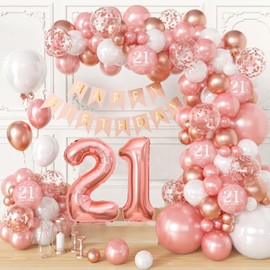 Sllyfo 100pcs 21st Birthday Decorations for Her, 21st Birthday Balloons 18/12/10/5 Inches for 21st Birthday Garland Arch, 21st Birthday Banner, 21st Birthday Party Supplies