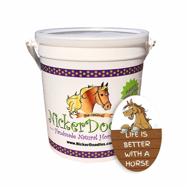 NickerDoodles Horse Treats - Gourmet Horse Treats with A Fun Horse Magnet for Your Favorite Horse Lover or Your Own Horse - Reusable 1 Lb. Pail