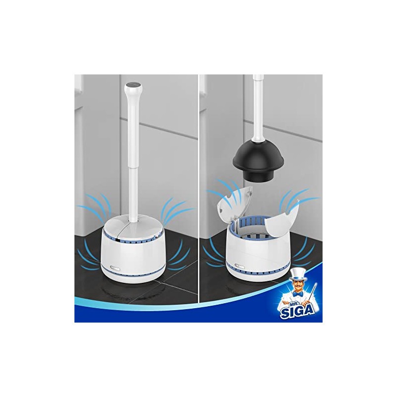 MR.SIGA Desatascador para Inodoro con Soporte, Resistente para Baño, Blanco