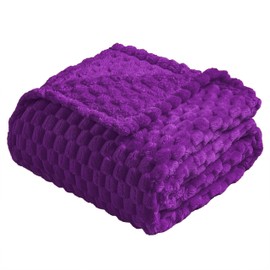 Vessia Flannel Fleece Throw Blanket(50x70 inch), 3D Jacquard Purple Fuzzy and Warm Blanket for Couch,Sofa,Bed,Chair, 300GSM Super Soft Touch Cozy Lightweight Throw for All-Season Home Decor