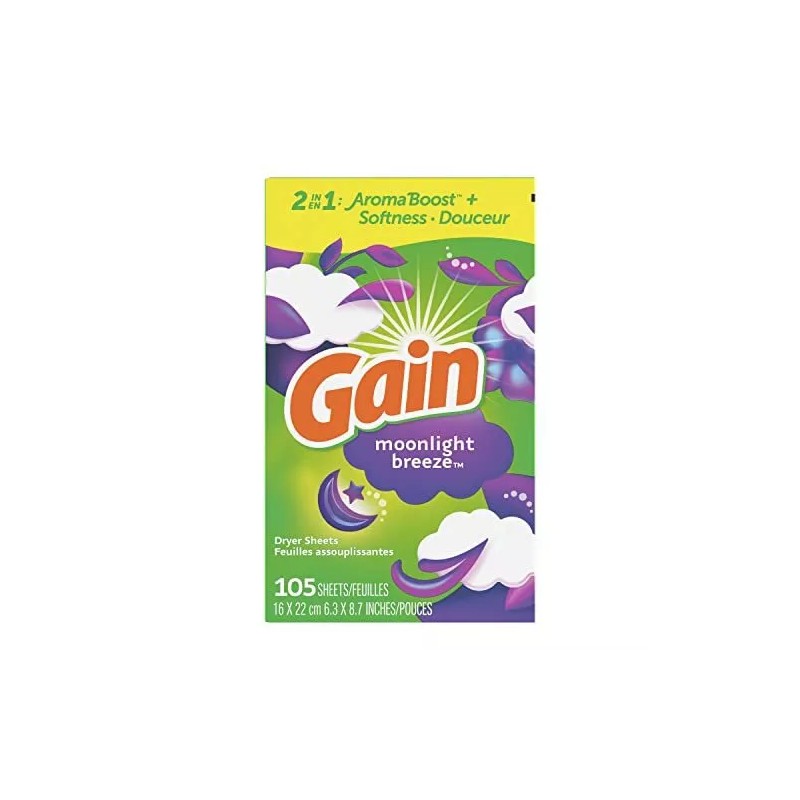 Gain, Fabric Softener Dryer Sheets, Moonlight Breeze, 105 Count (Pack