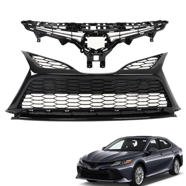 labwork Glossy Black Front Bumper Grille Upper and Lower 2PCS
