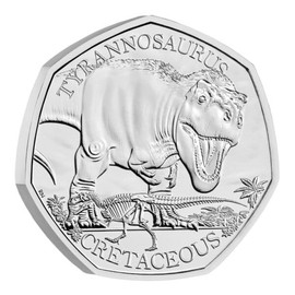 CrawleyCoins 2024 Dino – 01 Tyrannosaurus Rex T-Rex Dinosaur 50p Brilliant Uncirculated Coin in Mint Pack