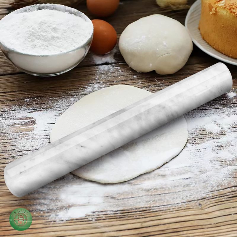 HESHIBI Marble Rolling Pin with Stand, 15.7" White Stone French