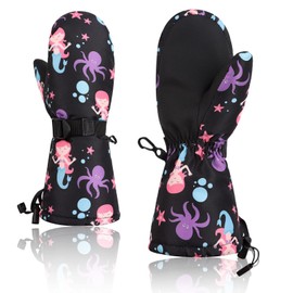 Warm Kids Ski Gloves Toddler Girls Boys Snow Gloves Waterproof Children Winter Mittens (Black Mermaid, M)
