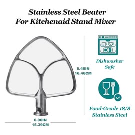 SopimusZ 4.5-5QT Stainless Steel Flat Beater for Kitchen Aid Stand Mixer, Kitchen Aid Paddle Attachment Accessories Replacement for K45SS, KSM75, KSM90, KSM110, KSM125, KSM150