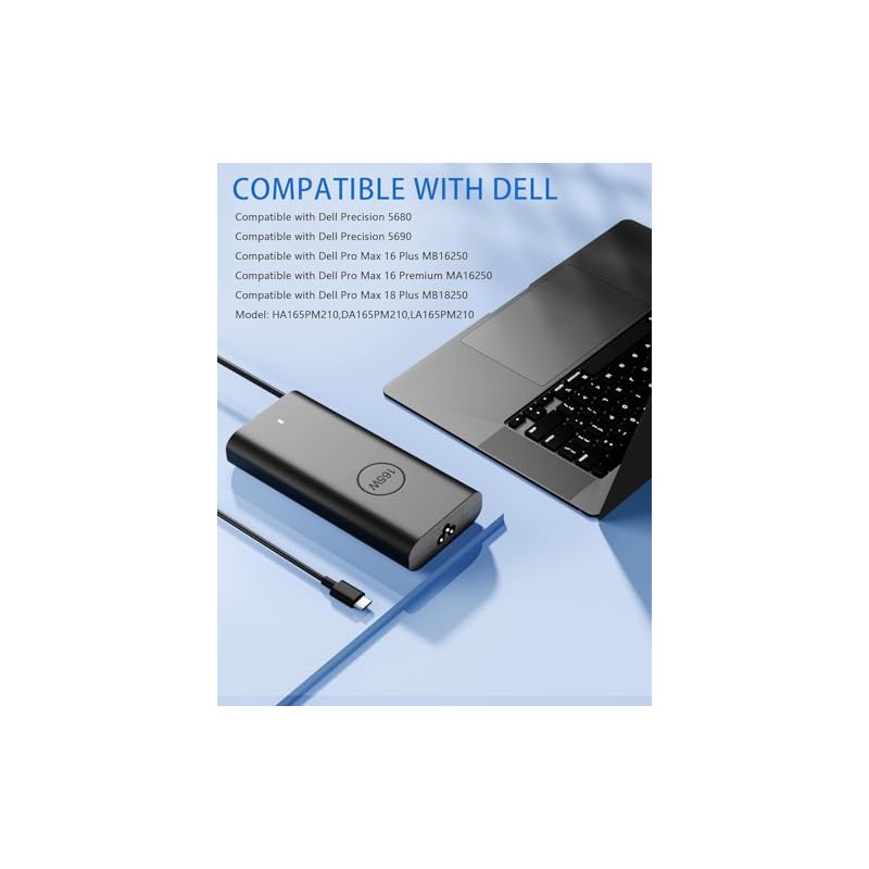165W USB-c Laptop Charger for Dell Precision 5690,5680,5490,3580,3480 Latitude 7640,7340,5540