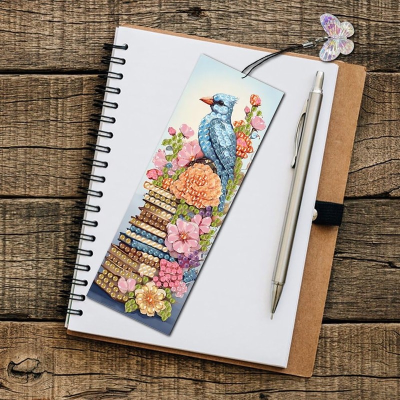 pigpigboss 3 Pieces Flower Bird Diamond Painting Bookmark Kit, Book
