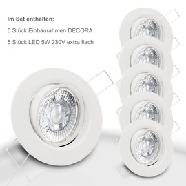 DECORA Recessed Ceiling Spotlight 230 V - Set Includes LED Module 5W Extra Flat 35 mm ET