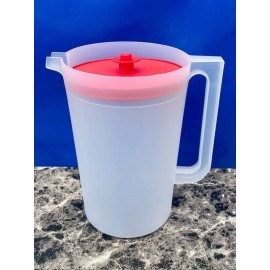 Tupperware Classic 1 Gallon Pitcher w/Push Botton  Brand Different Colors    New - Clear with Red